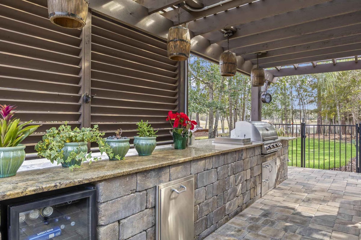 Outdoor Kitchen Inside Wood Pergola